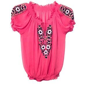 NICOLE BY NICOLE MILLER BLOUSE & TANK, WOMENS, 6, PINK WITH MULTICOLORED FLOWERS